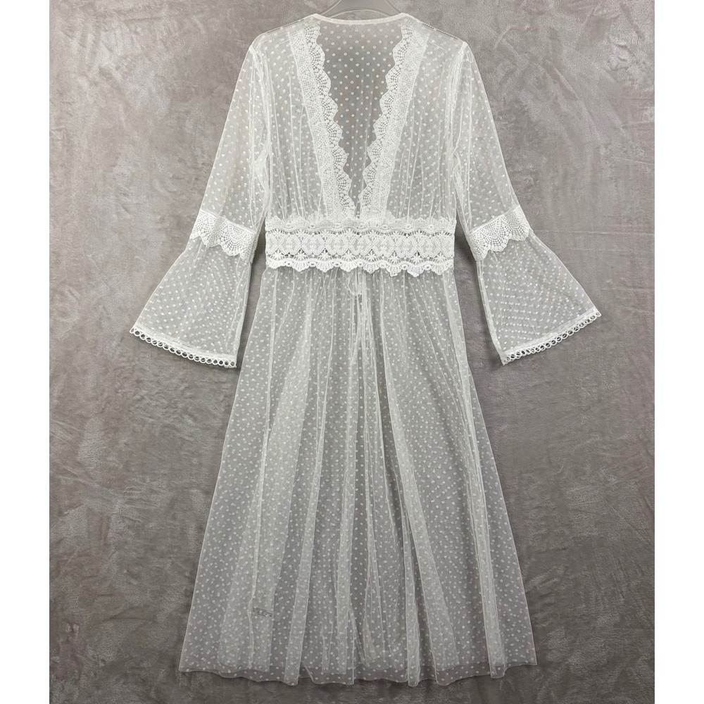 Sheer Lace-Trim White Robe with Tie Front - Picture 2 of 11